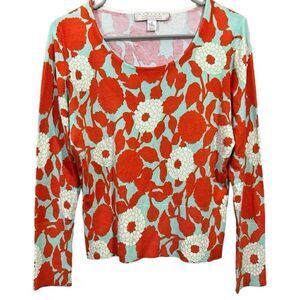 Belford Saks Fifth Avenue Vintage Silk Red Print Pullover Sweater Size Medium